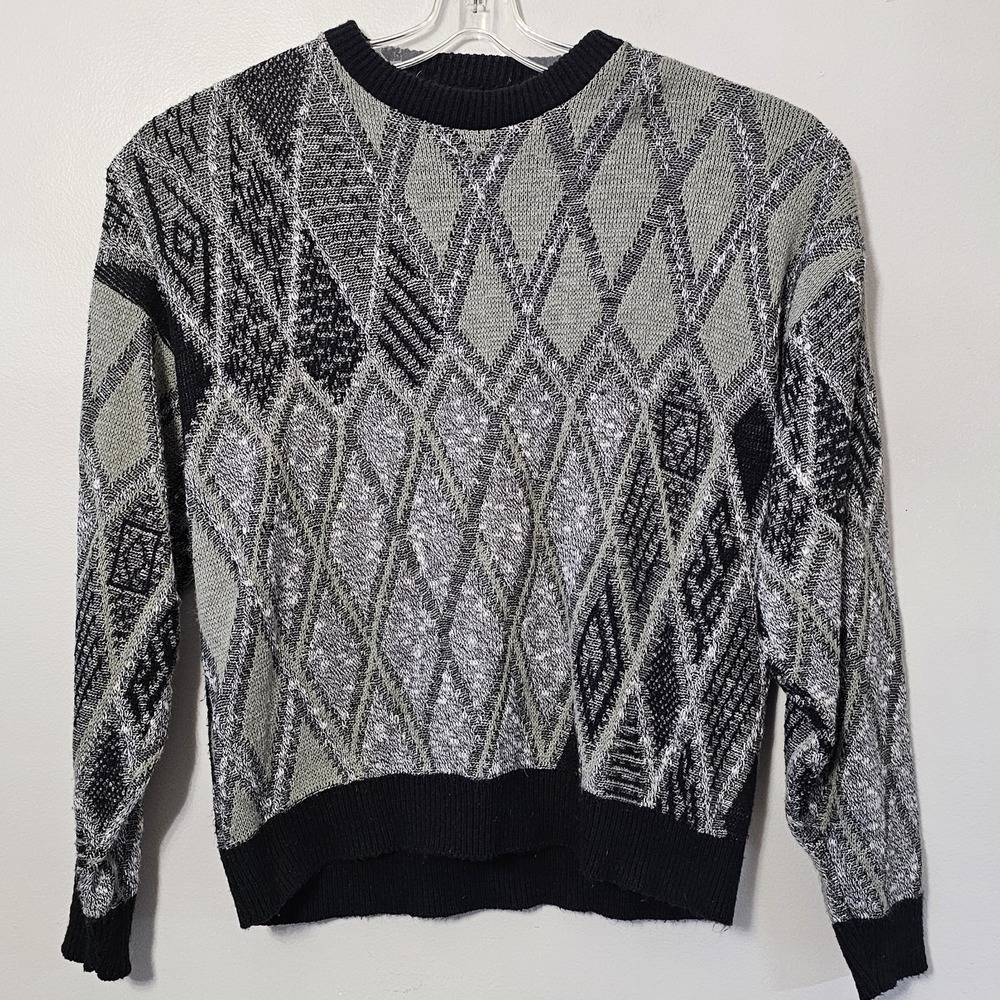 Pine State Sweater Mens Size Large Black Geometric Knit Grandpa Pullover Vintage